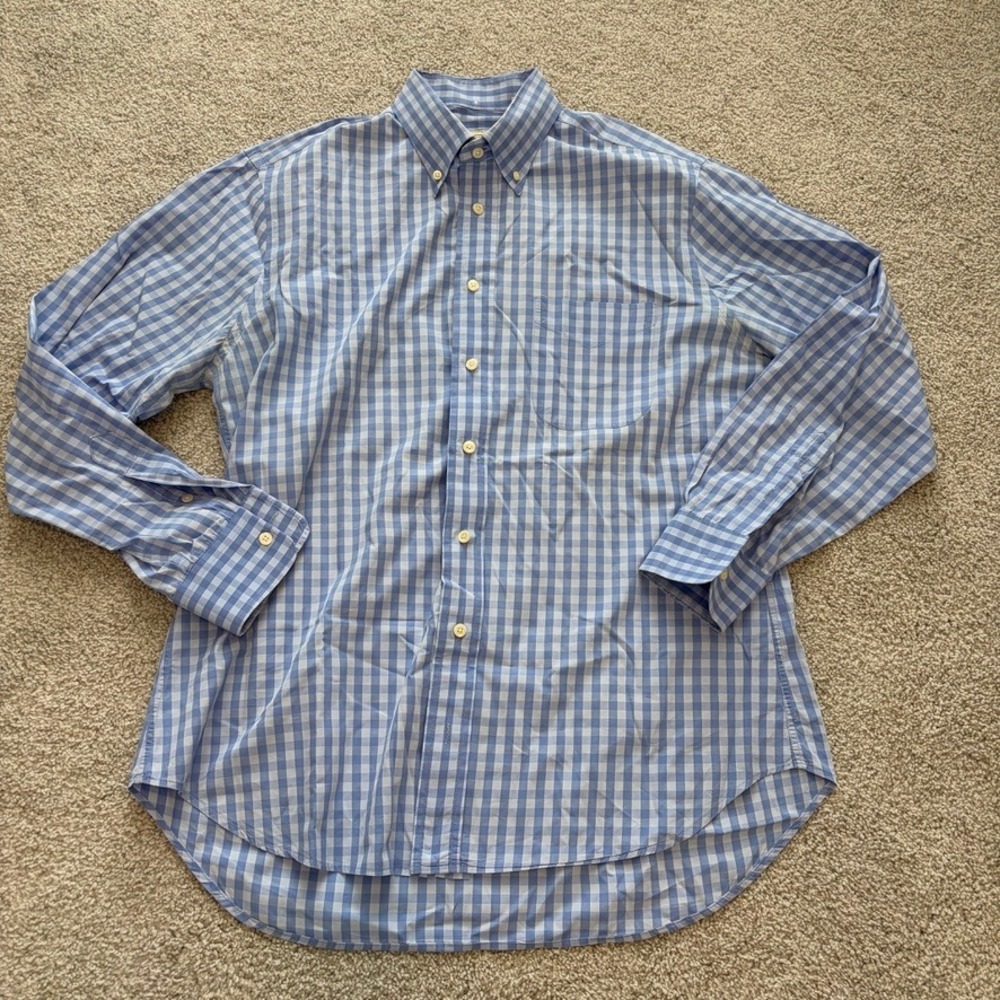 Gitman Bros Button Down Shirt Mens L Blue Gingham Check Plaid Preppy Office
